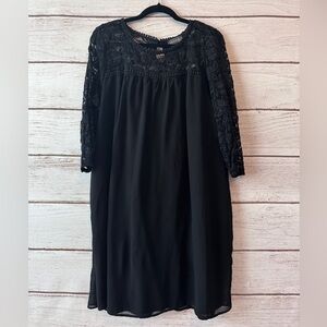 Luxology Black Lace Overlay Shift Dress Women’s Size 14 Elegant Event Party
